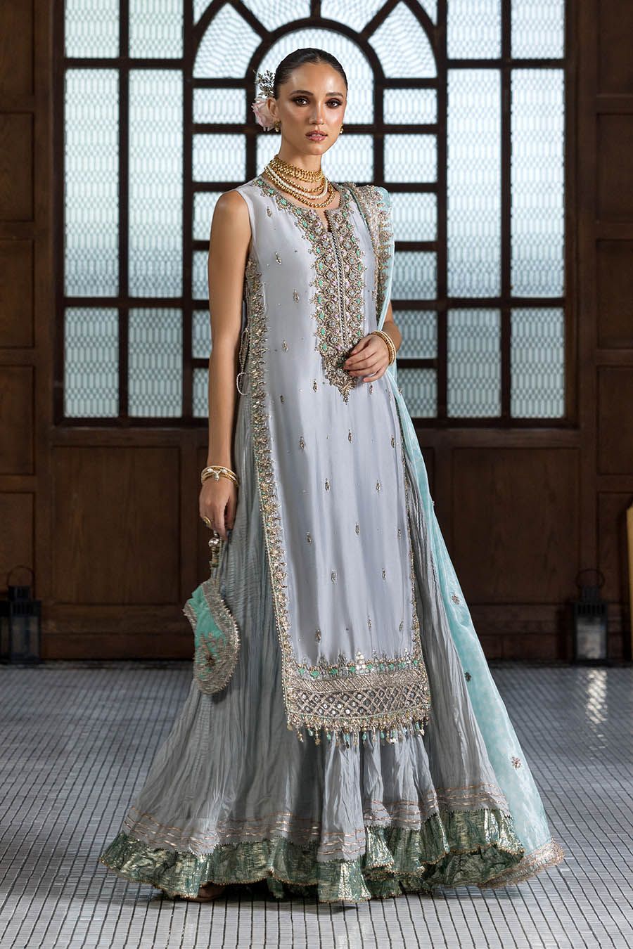 Regal Gloss Silk Ensemble with Crush Sharara - Image 7