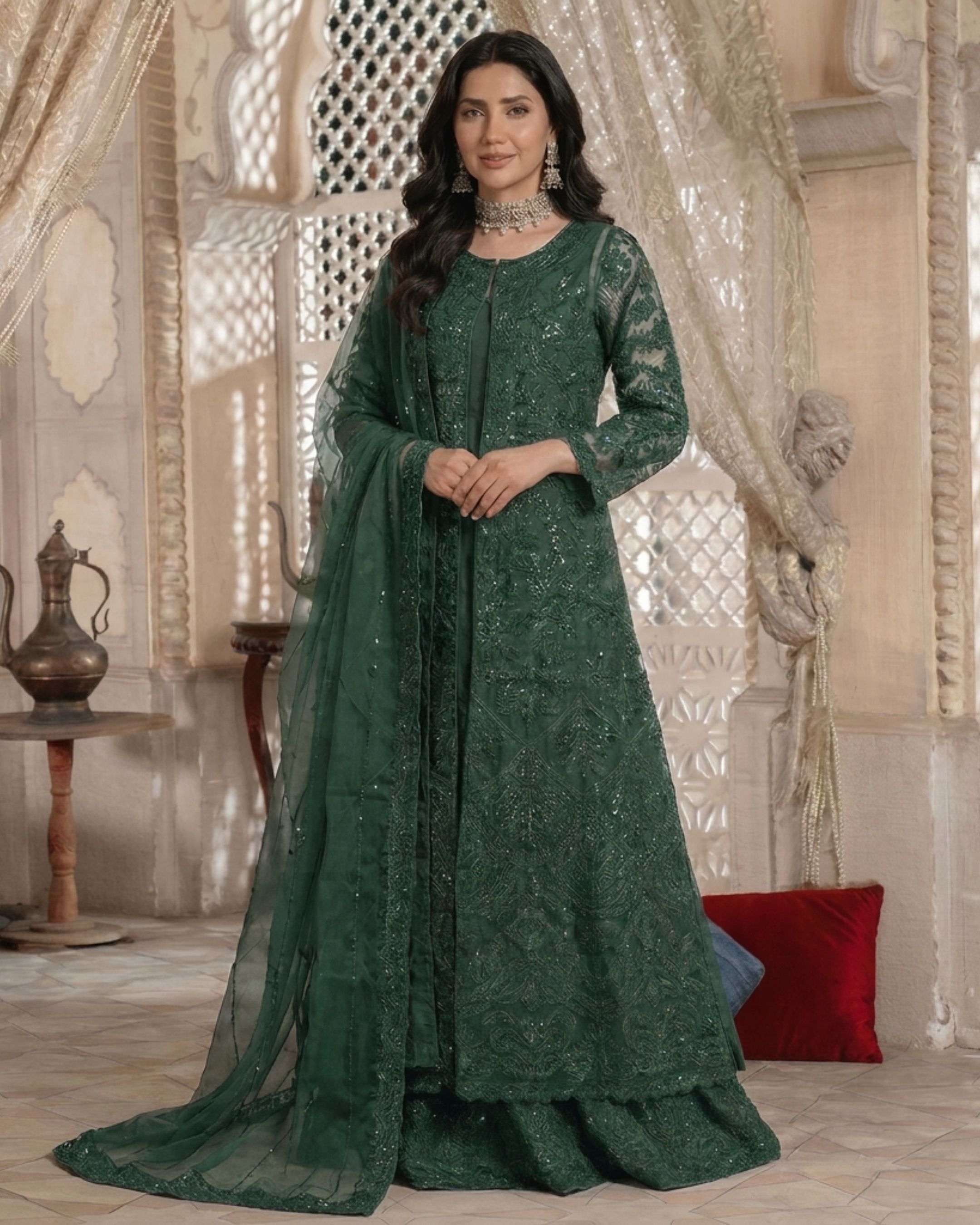Regal Full Work Organza Maxi Gown - Image 2