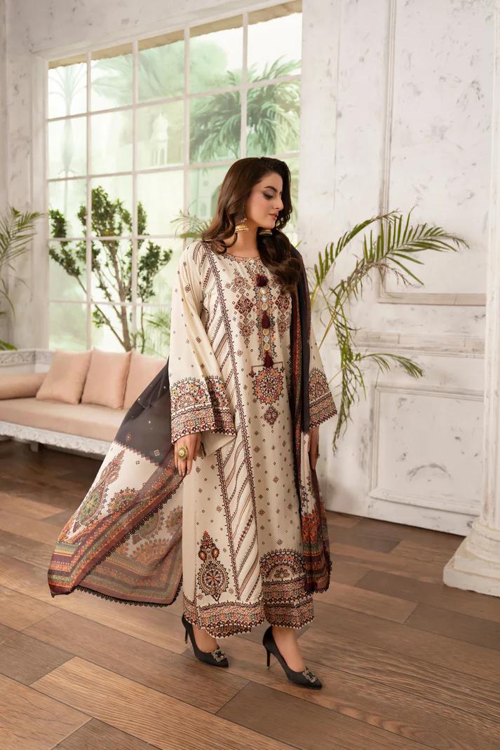 Kashmiri Embroidered Long Shirt with Silk Dupatta - Image 6