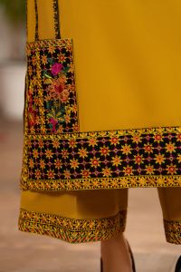 Sindhi Embroidered Shirt & Loose Trouser with Chiffon Dupatta - Thumbnail 10