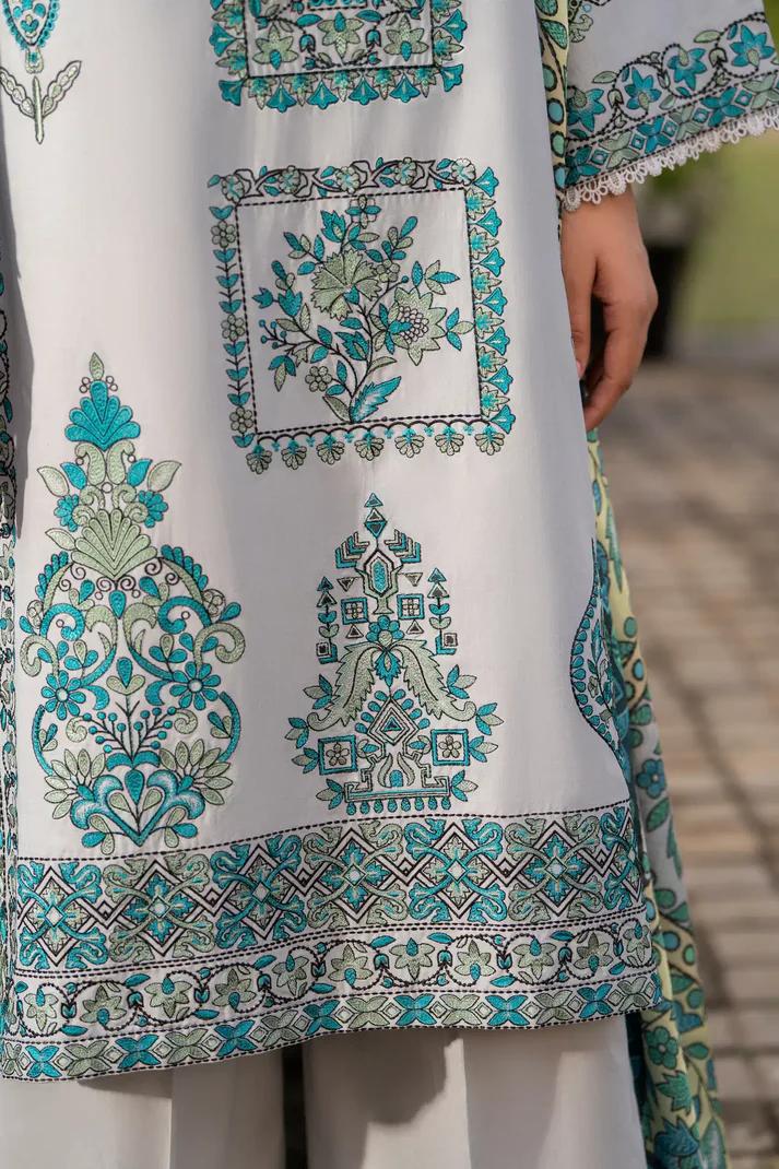 Multi-Thread Embroidered Shirt with Silk Dupatta & Plazo - Image 9