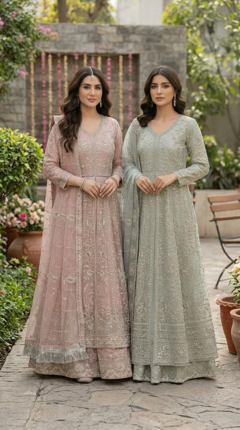 Pearl & Sequin Embroidered Festive Maxi