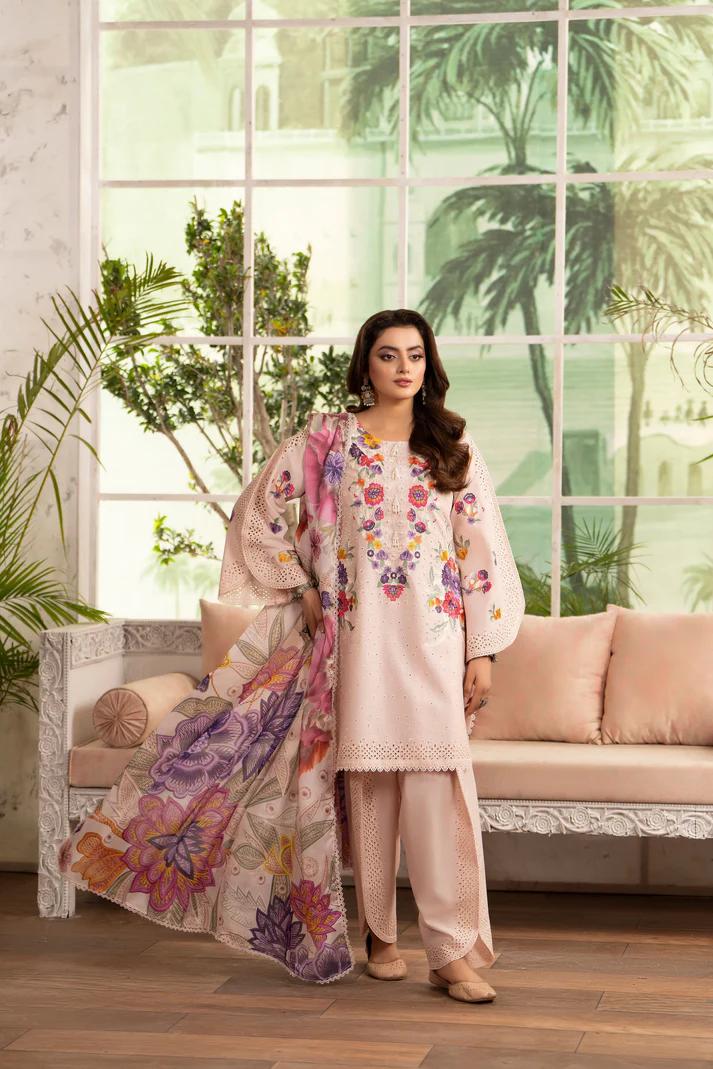 Embroidered Short Shirt & Tulip Shalwar with Chiffon Dupatta - Image 2