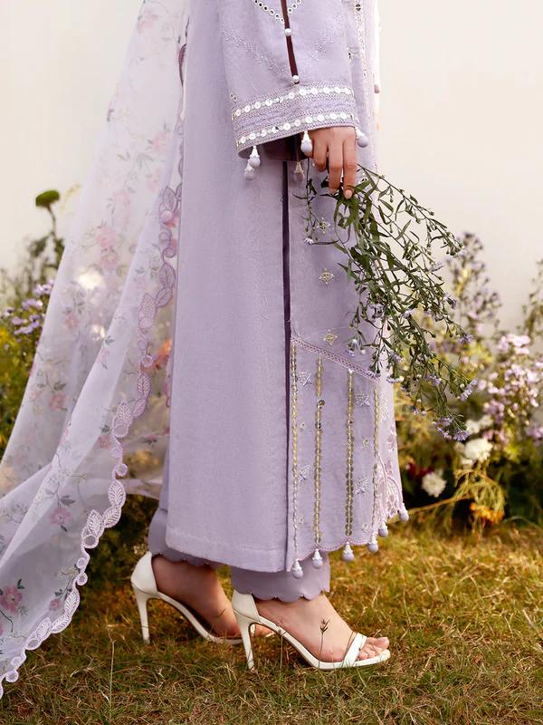 Luxury Jacquard Suit with Floral Cutwork Dupatta & Stonework - Image 4