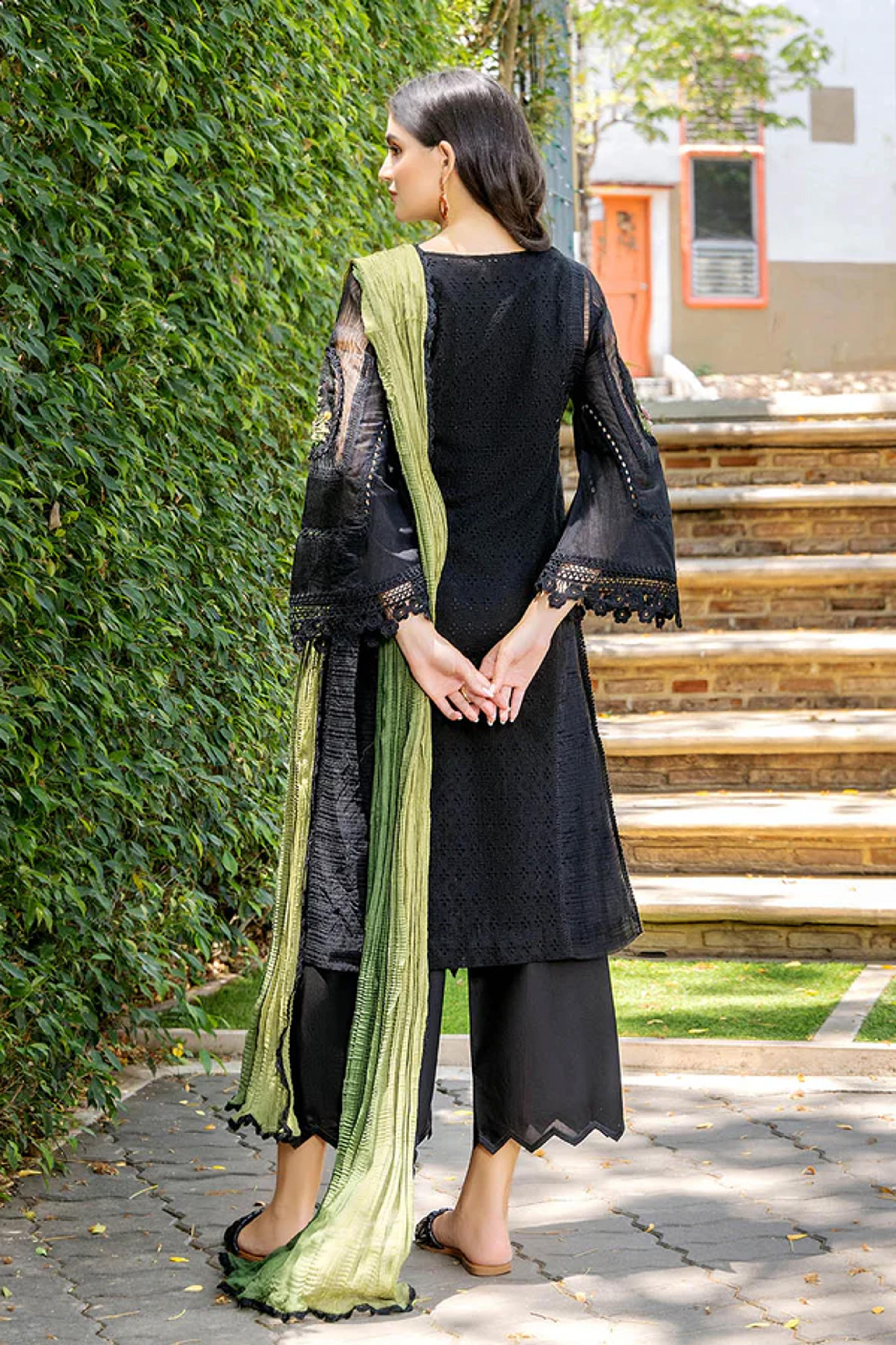 Cotton Chikan Suit with Crinkle Chiffon Dupatta - Thumbnail 5