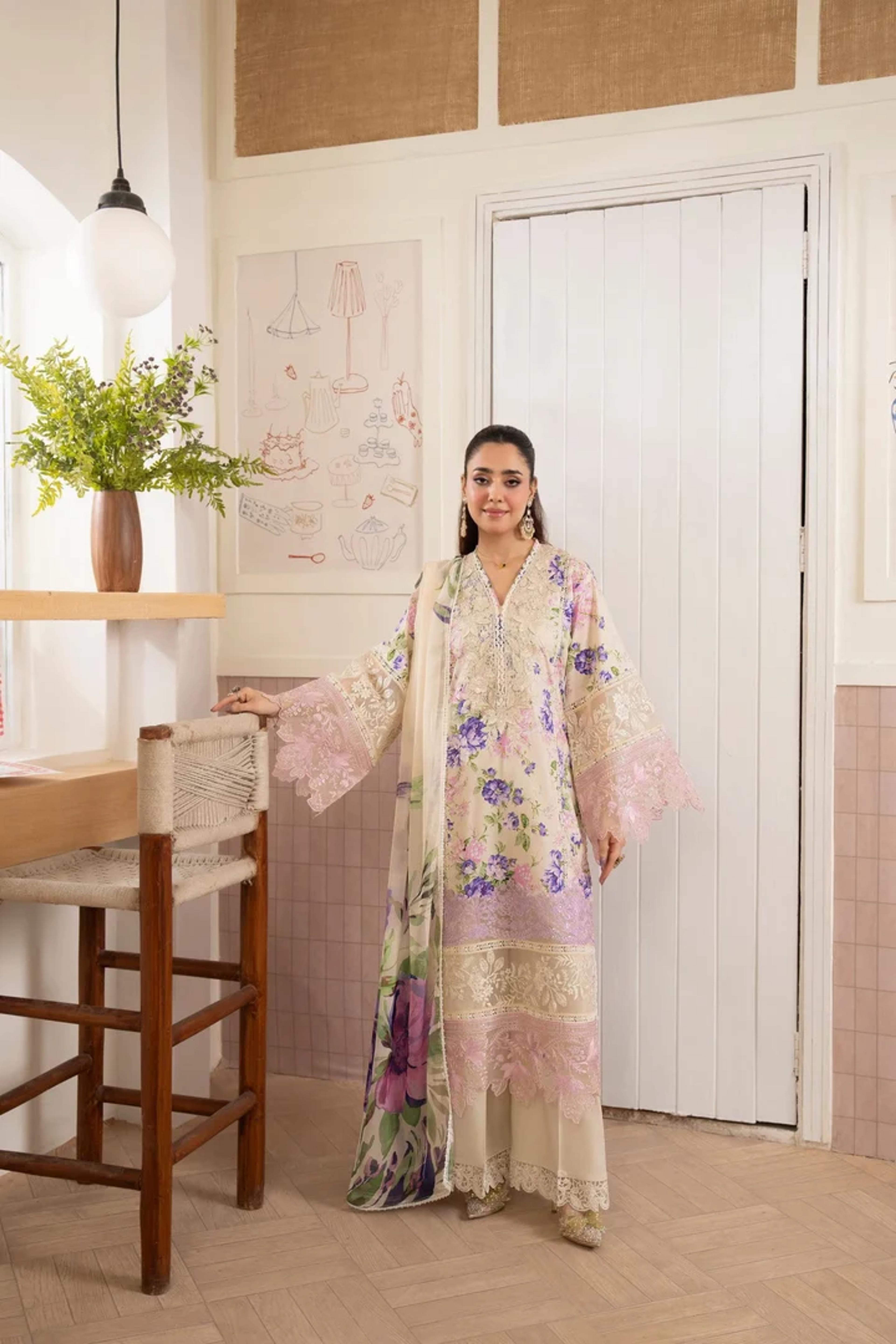 Lawn Ensemble with Delicate Lace Detailing