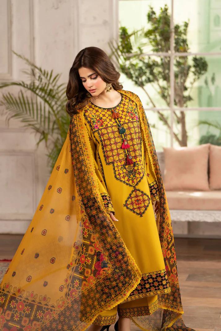 Sindhi Embroidered Shirt & Loose Trouser with Chiffon Dupatta - Image 8