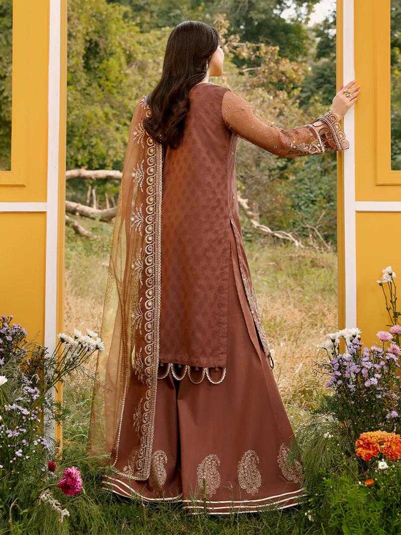 3D Floral Embroidered Suit with Sharara & Dupatta - Image 3