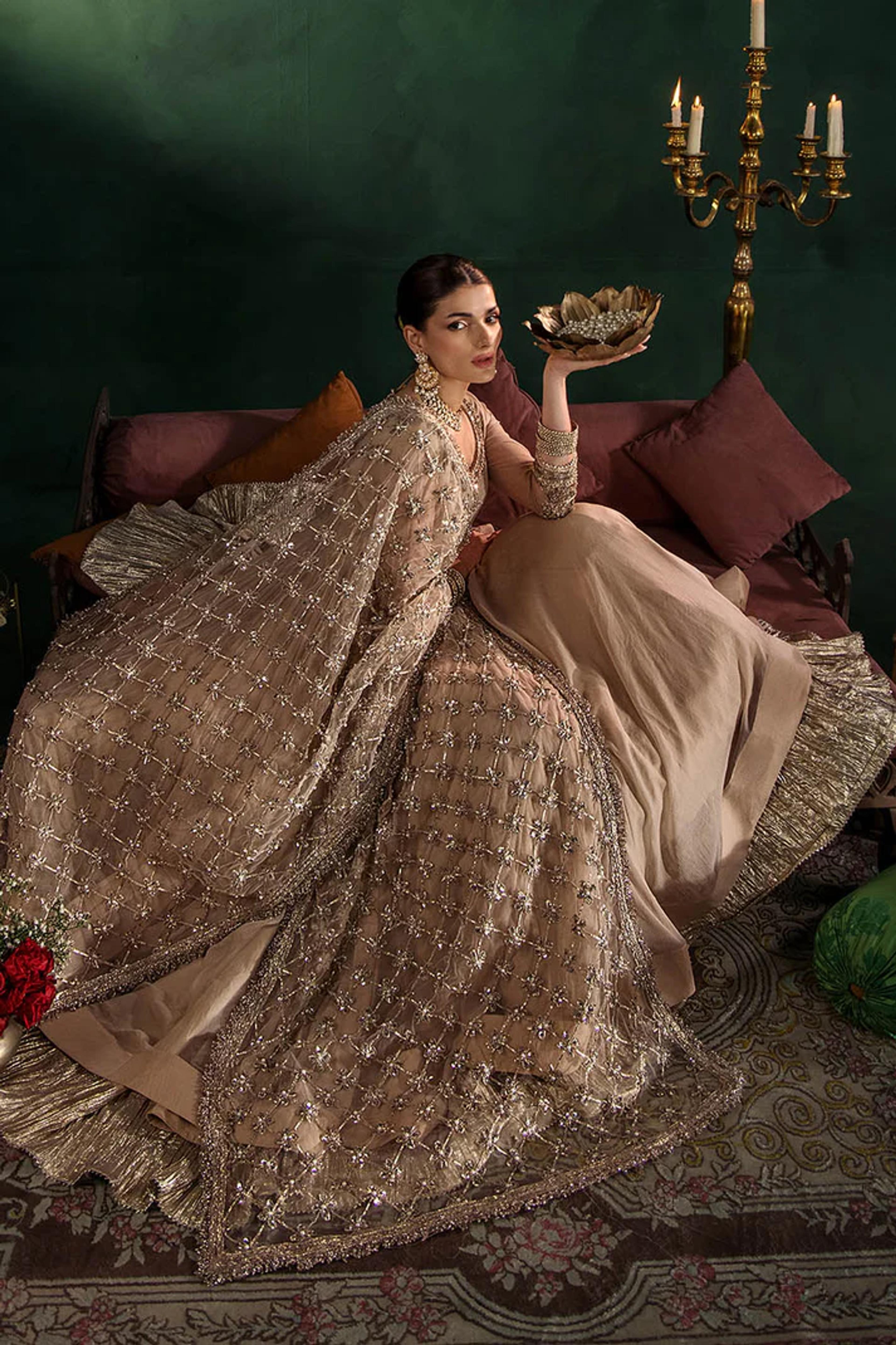 Hand-Embroidered Chiffon Suit with Sharara - Thumbnail 7