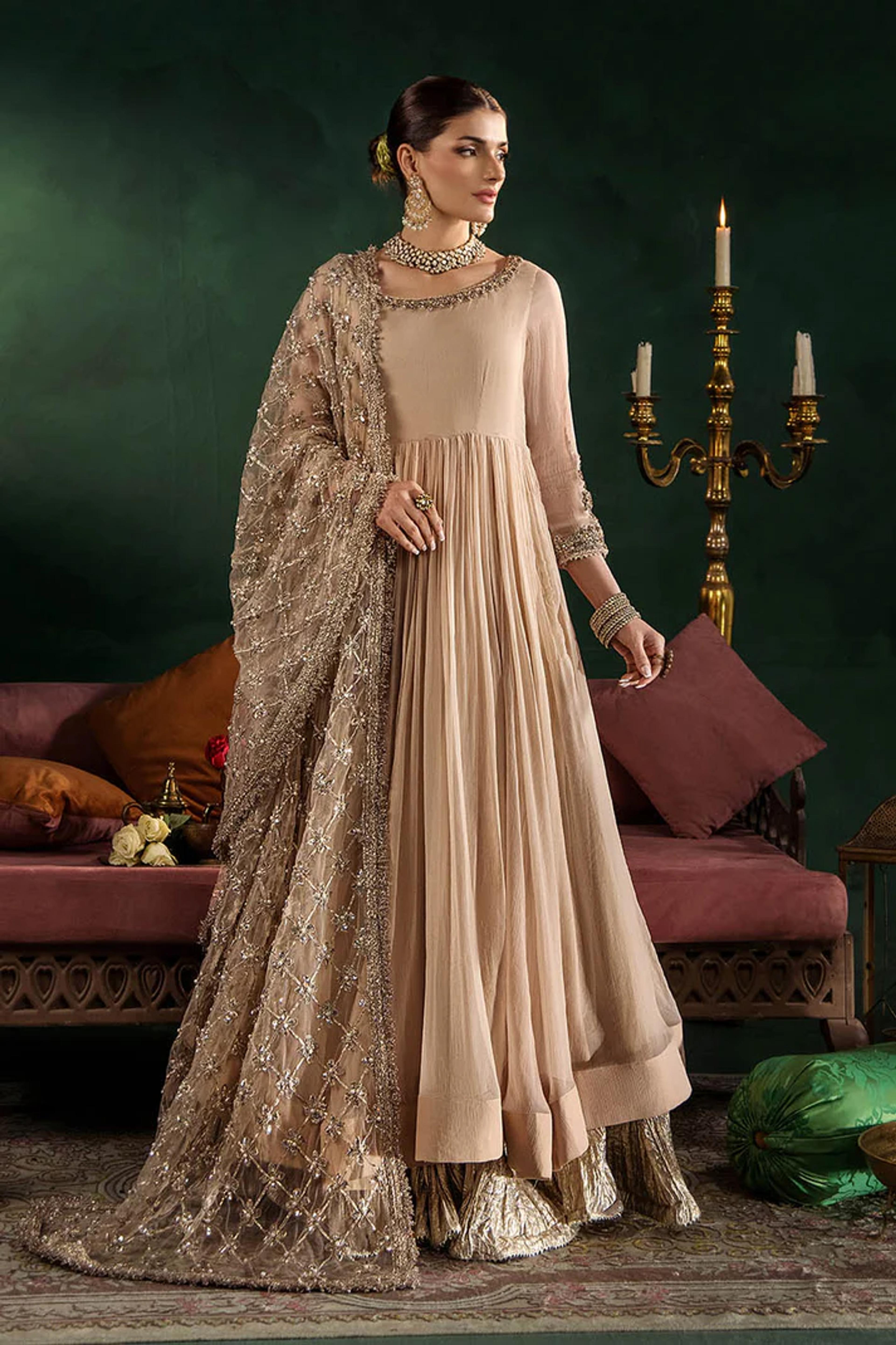 Hand-Embroidered Chiffon Suit with Sharara - Thumbnail 2