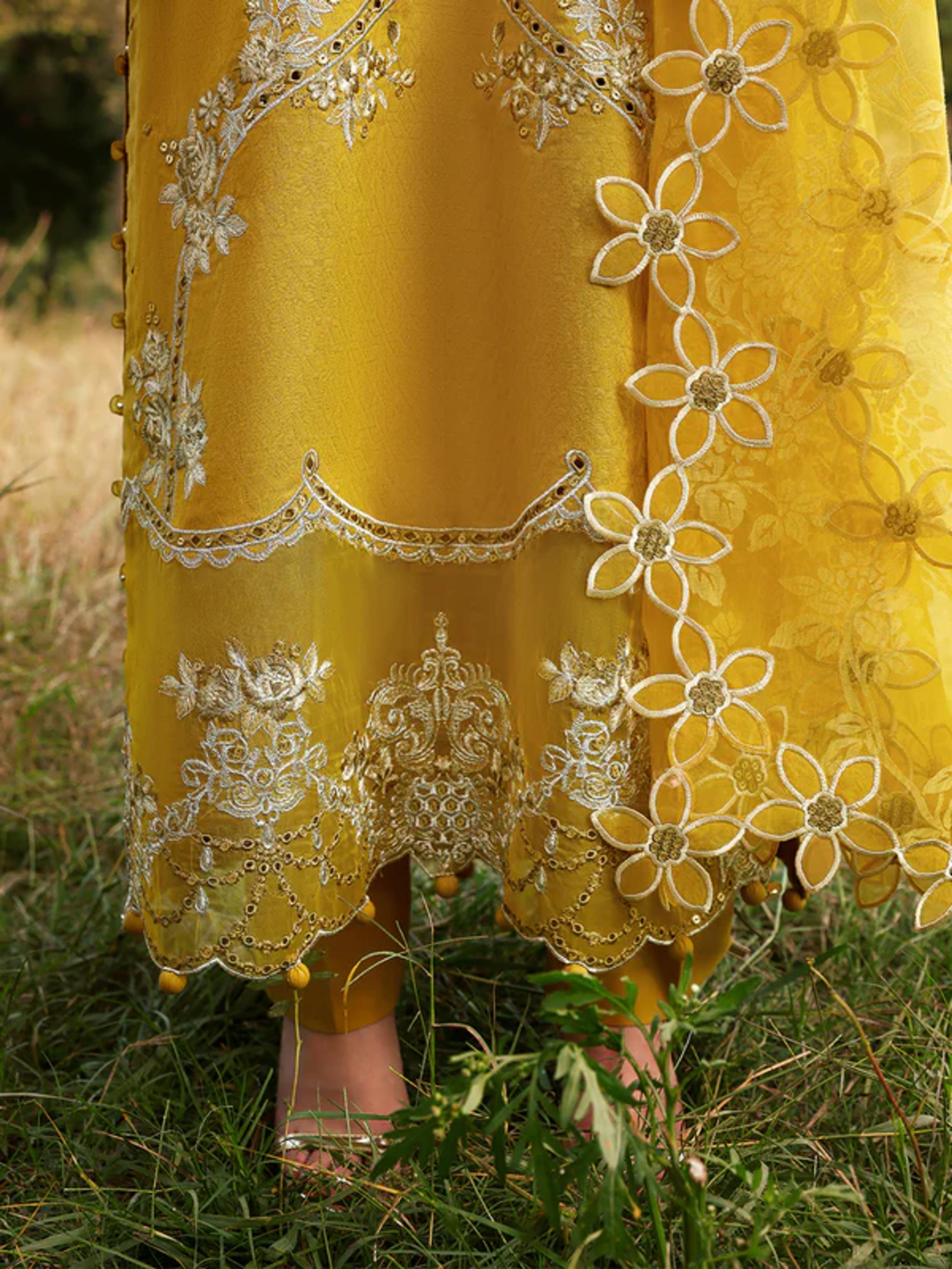 Luxury Chikankari Jacquard Suit with Organza Dupatta - Thumbnail 4