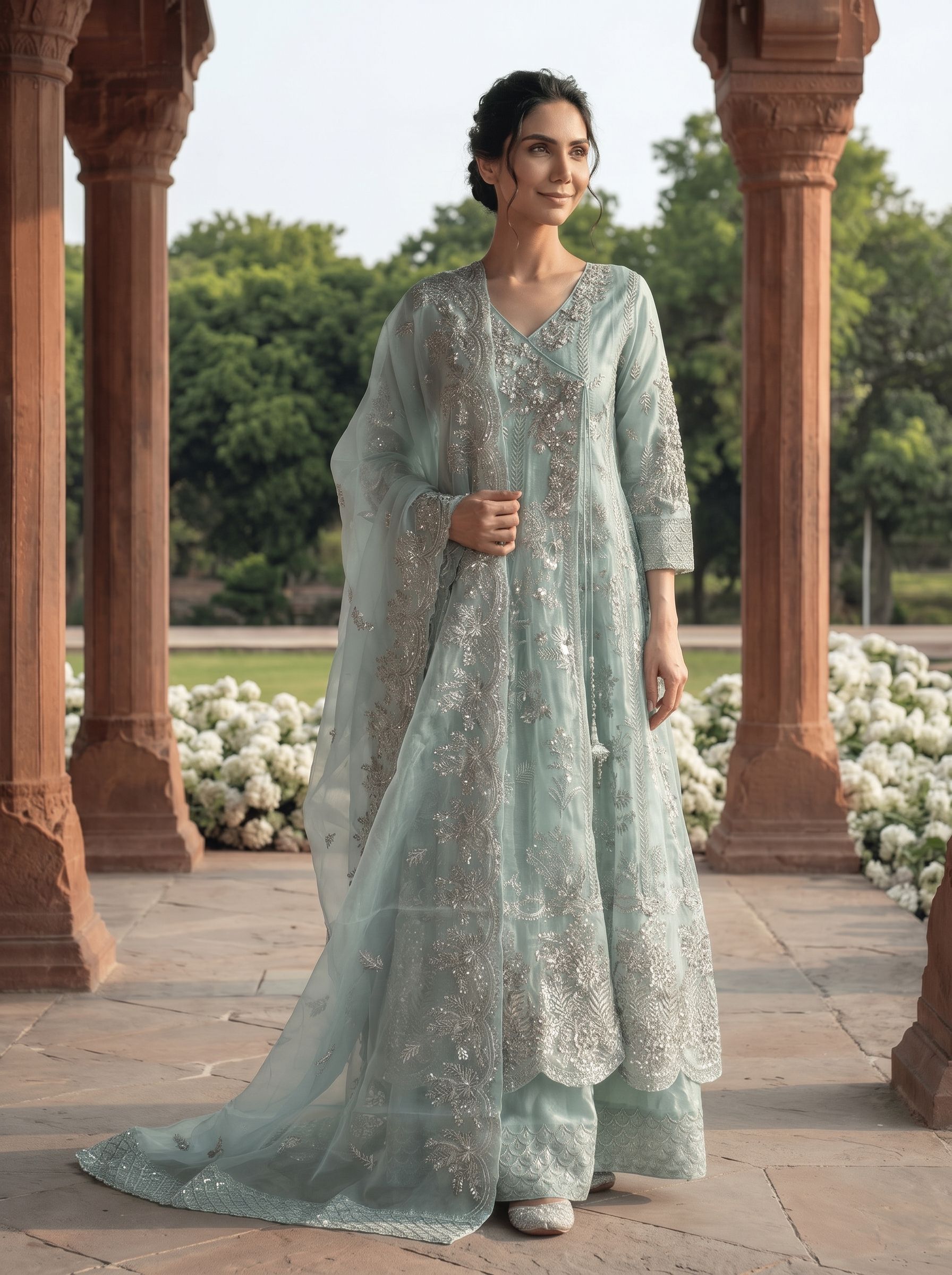 Sequin & Silver Thread Embroidered Maxi