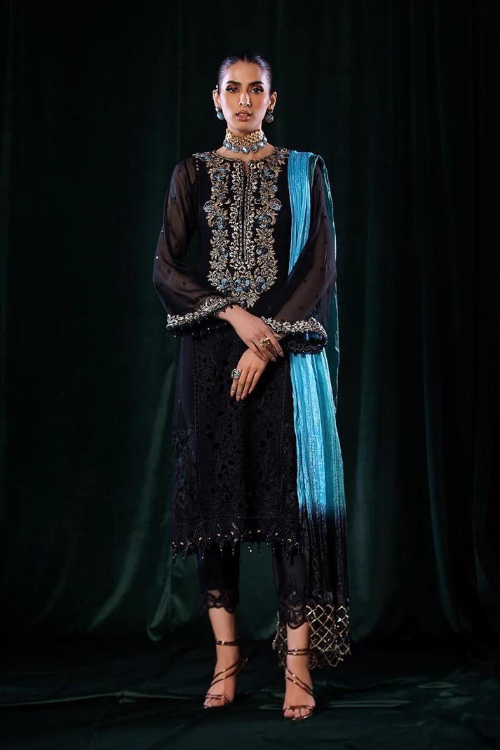 Pure Crinkle Chiffon Embroidered Suit with Silk Dupatta - Image 1