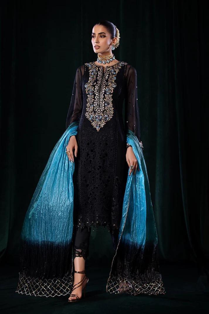 Pure Crinkle Chiffon Embroidered Suit with Silk Dupatta - Image 5