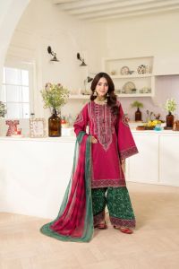 Magenta Lawn Suit with Flowing Farshi Shalwar - Thumbnail 1