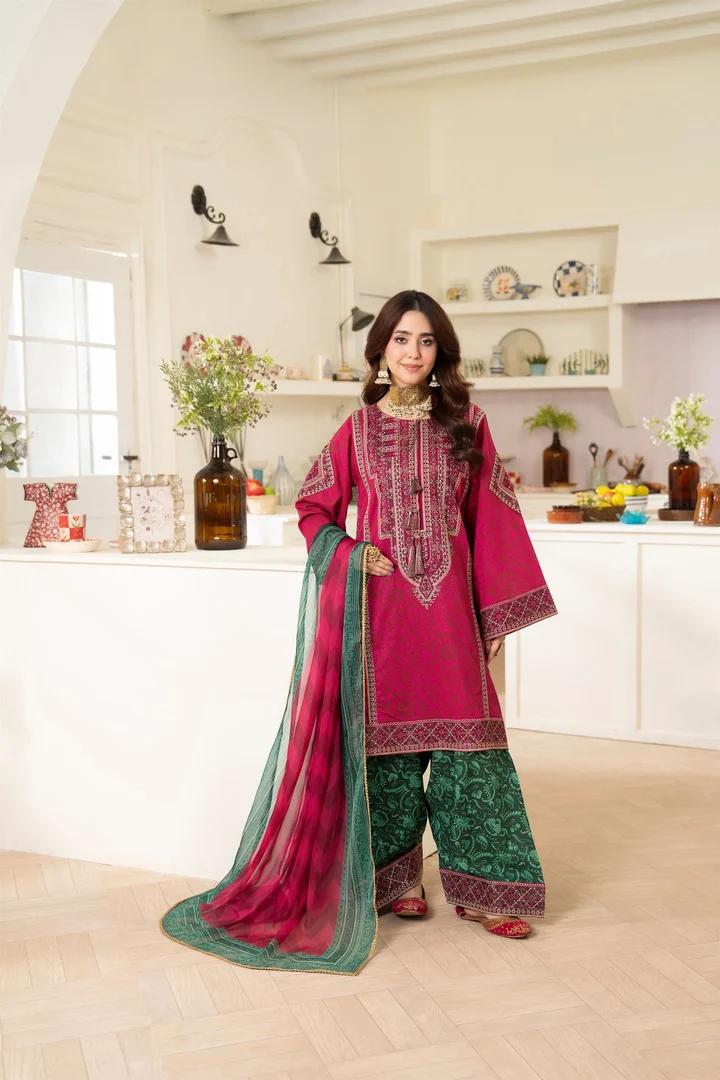 Magenta Lawn Suit with Flowing Farshi Shalwar - Image 1