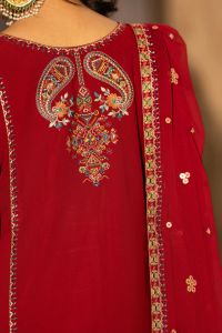 Chiffon Threadwork Suit with Gota Dupatta - Thumbnail 12