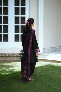 Black Cotton Lawn Suit with Silk Dupatta - Thumbnail 2