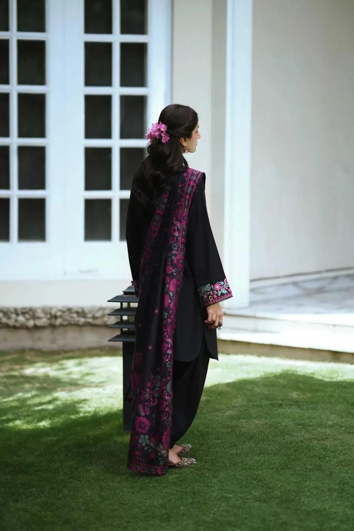 Black Cotton Lawn Suit with Silk Dupatta - Image 2