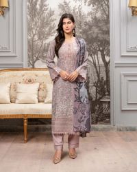 Printed Embroidered Suit with Cutwork - Thumbnail 1