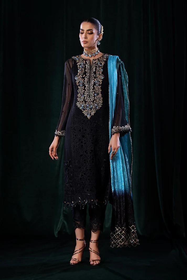 Pure Crinkle Chiffon Embroidered Suit with Silk Dupatta - Image 4
