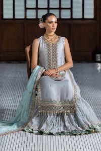 Regal Gloss Silk Ensemble with Crush Sharara - Thumbnail 11