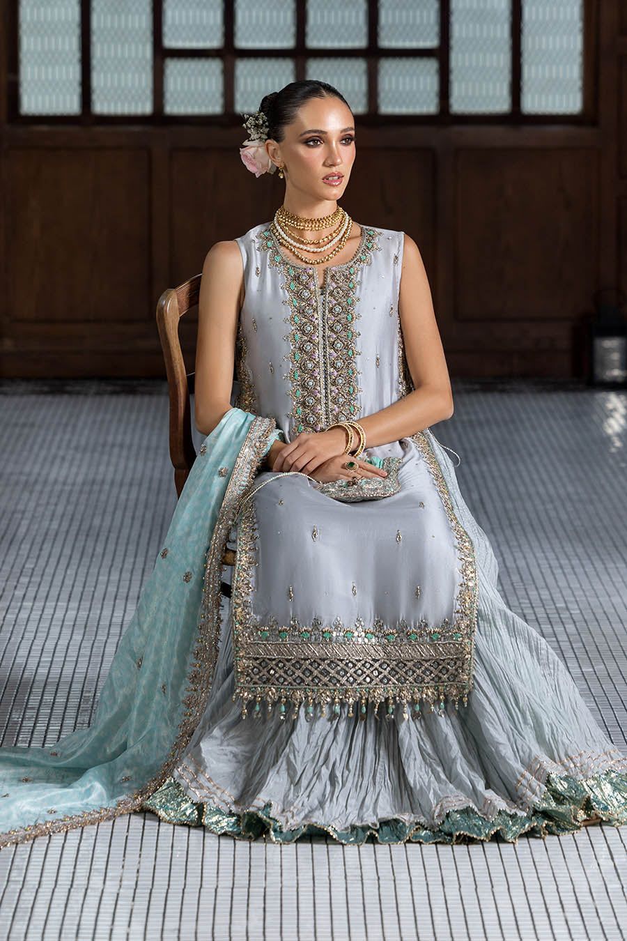 Regal Gloss Silk Ensemble with Crush Sharara - Image 11