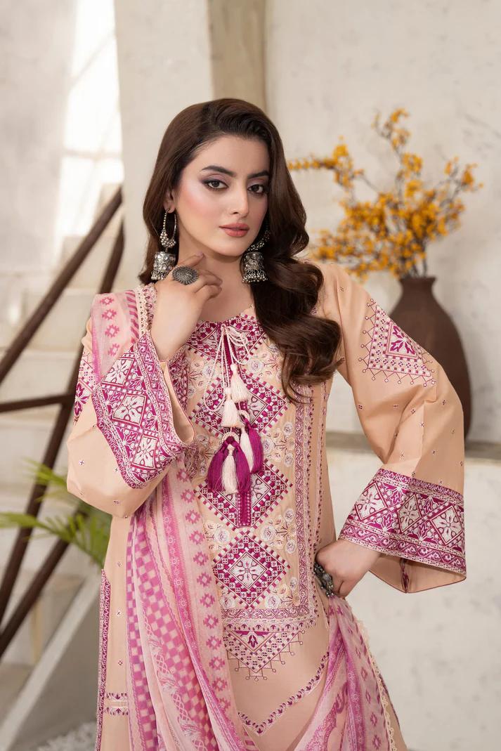 Embroidered Cotton Suit with Applique & Tassels - Image 9
