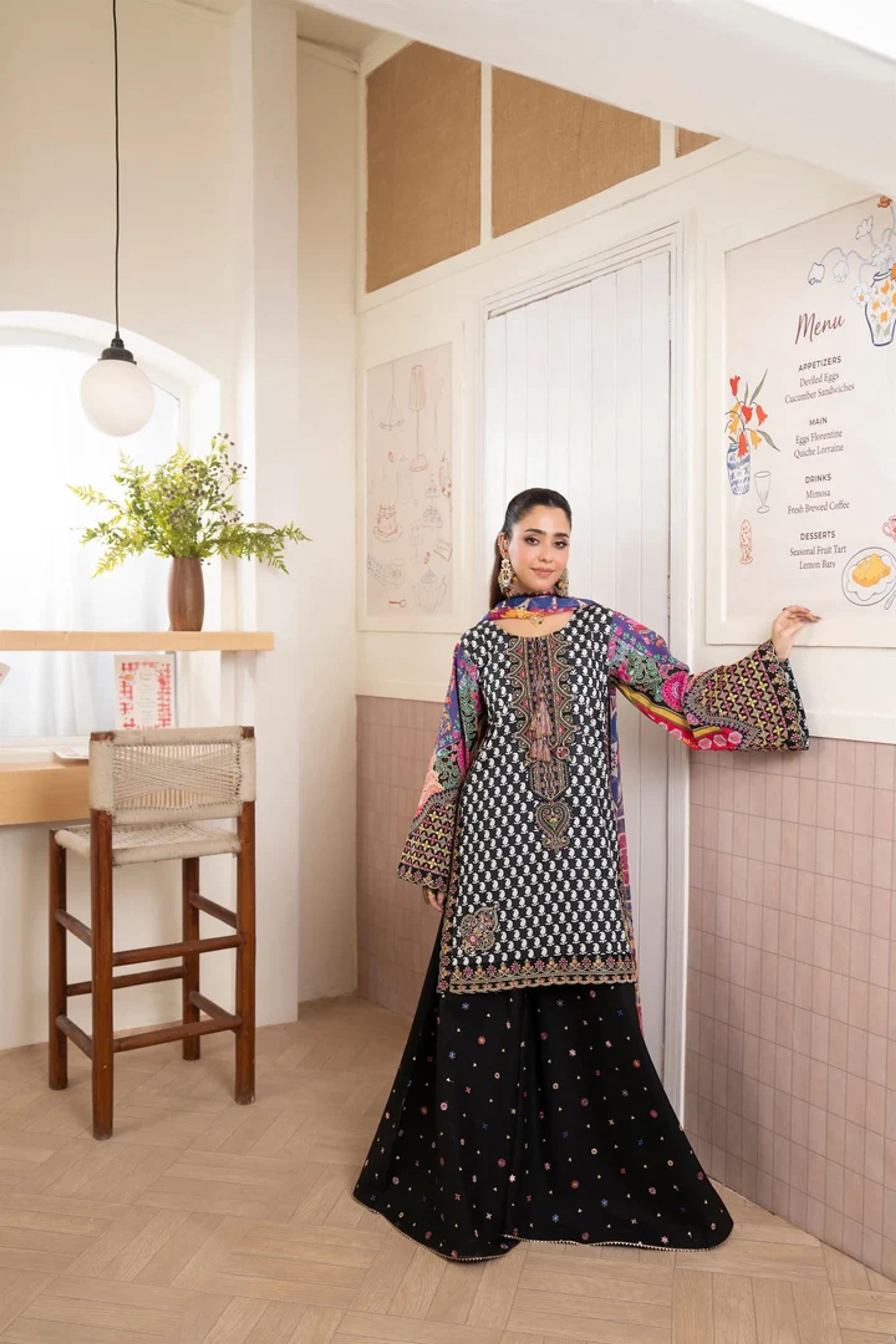 Festive Lawn Ensemble with Flared Sharara