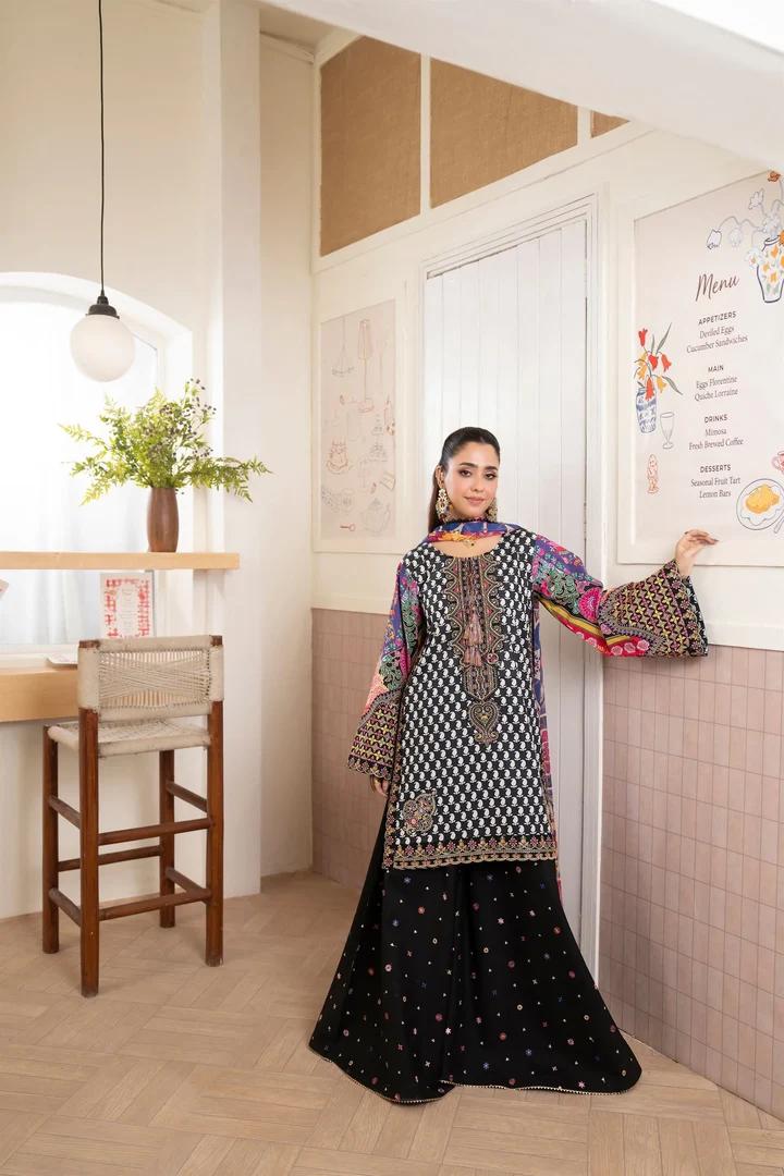 Festive Lawn Ensemble with Flared Sharara - Image 1