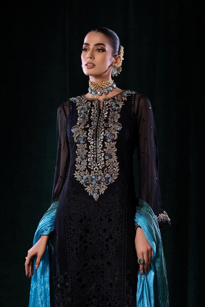 Pure Crinkle Chiffon Embroidered Suit with Silk Dupatta - Image 6