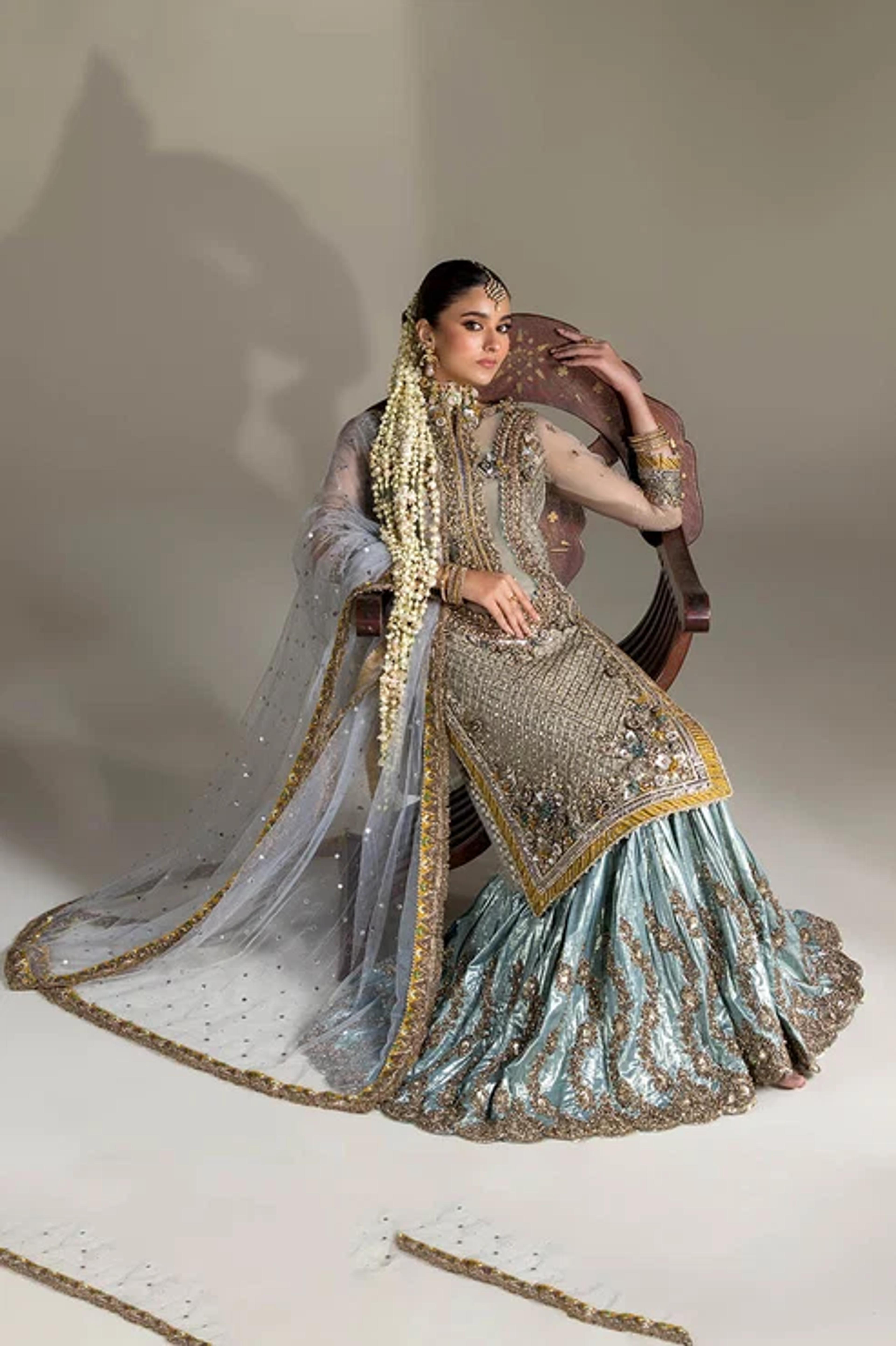 Banarsi Sharara Set with Mukesh Embroidery - Thumbnail 5