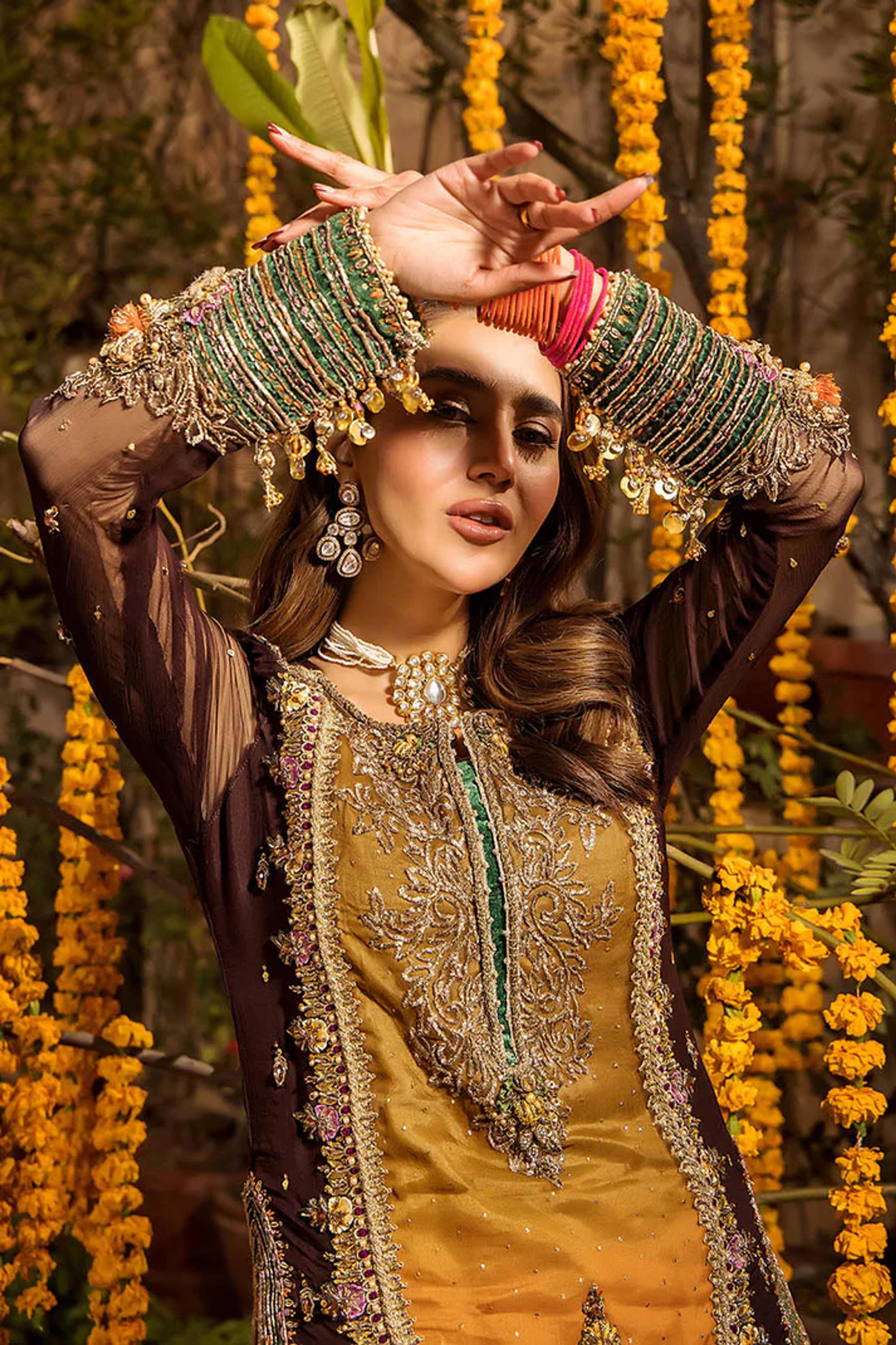 Embroidered Chiffon Suit with Net Dupatta & Sharara - Thumbnail 8