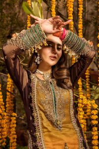 Embroidered Chiffon Suit with Net Dupatta & Sharara - Thumbnail 8