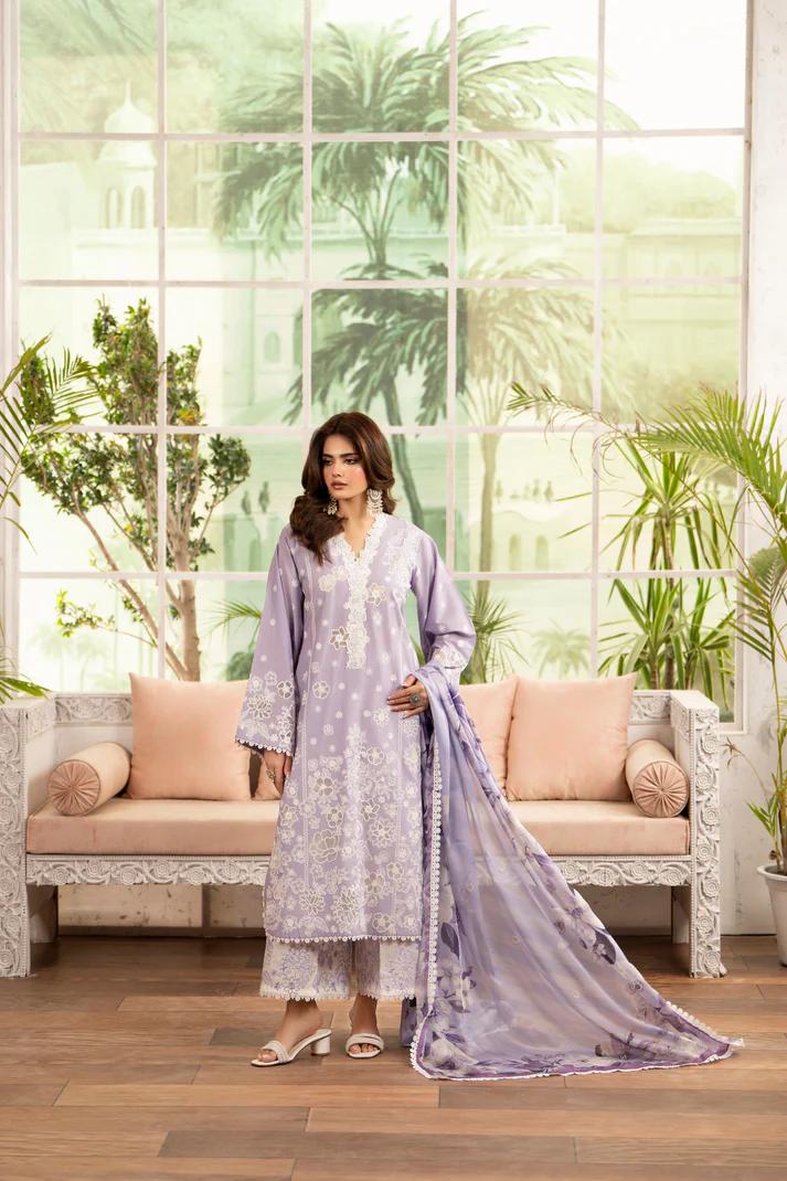 Organza Cutwork 3D Flower Suit & Chiffon Dupatta - Image 9