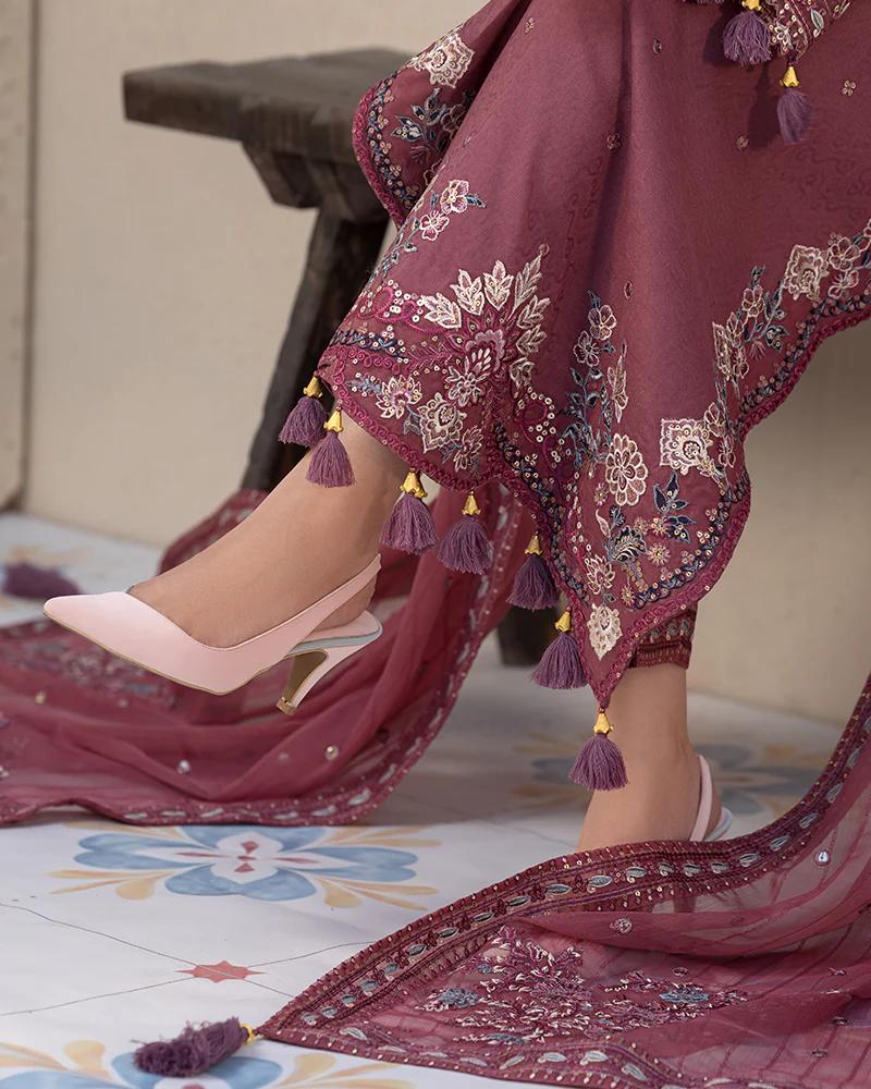 Festive Cotton Jacquard Suit - Image 5