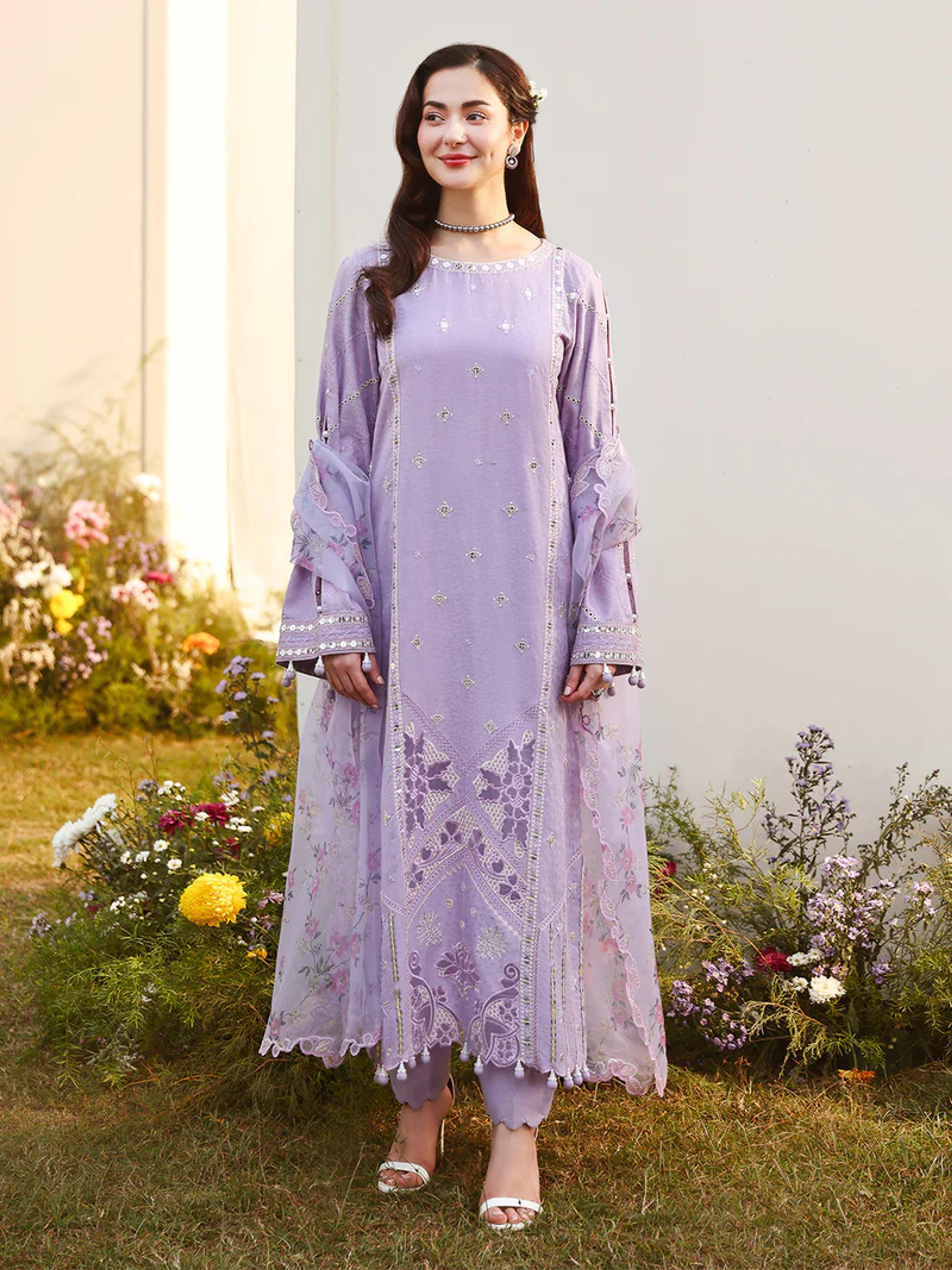 Luxury Jacquard Suit with Floral Cutwork Dupatta & Stonework - Thumbnail 1