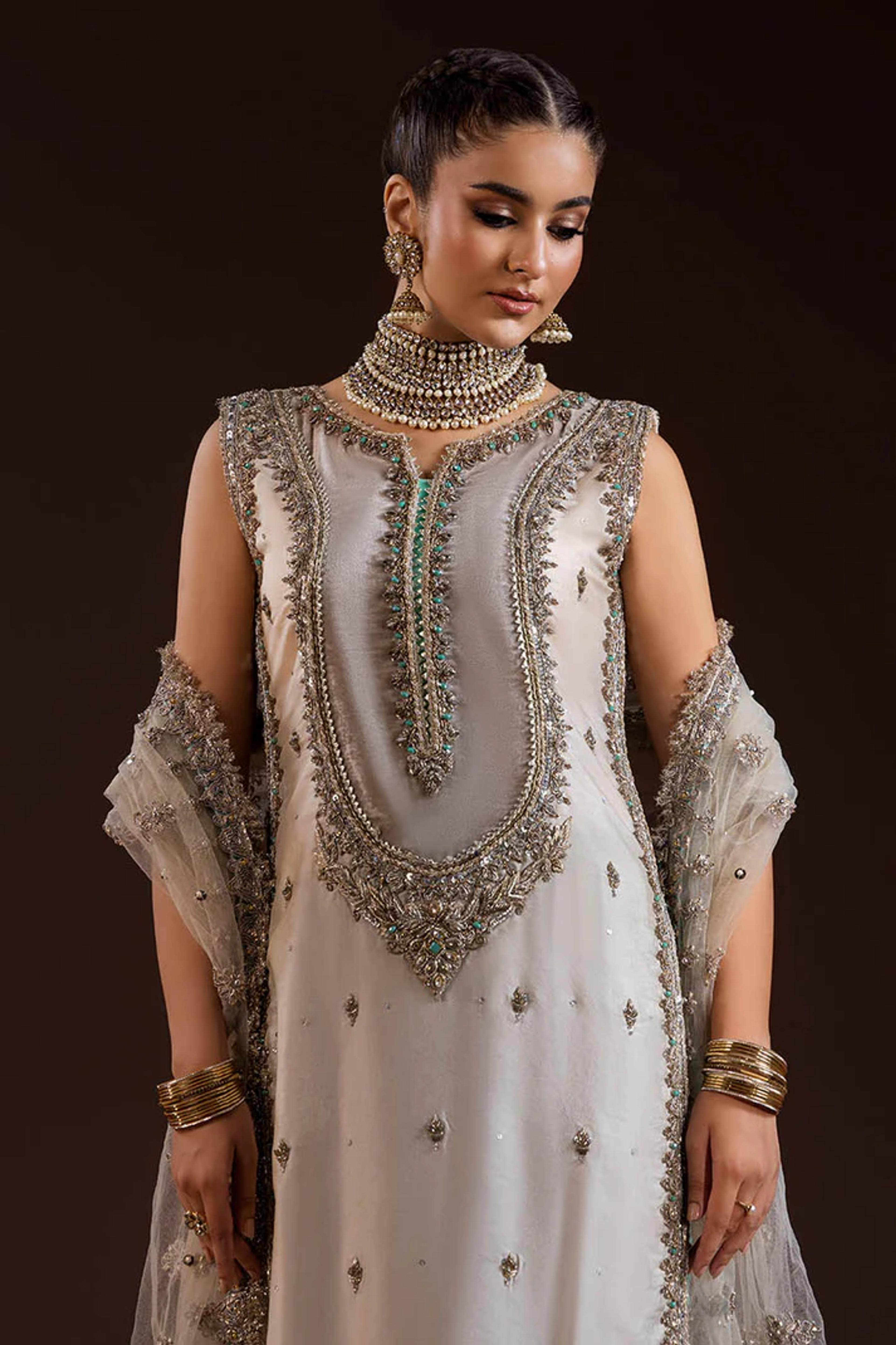 Silk Suit with Net Dupatta&Trousers - Thumbnail 4