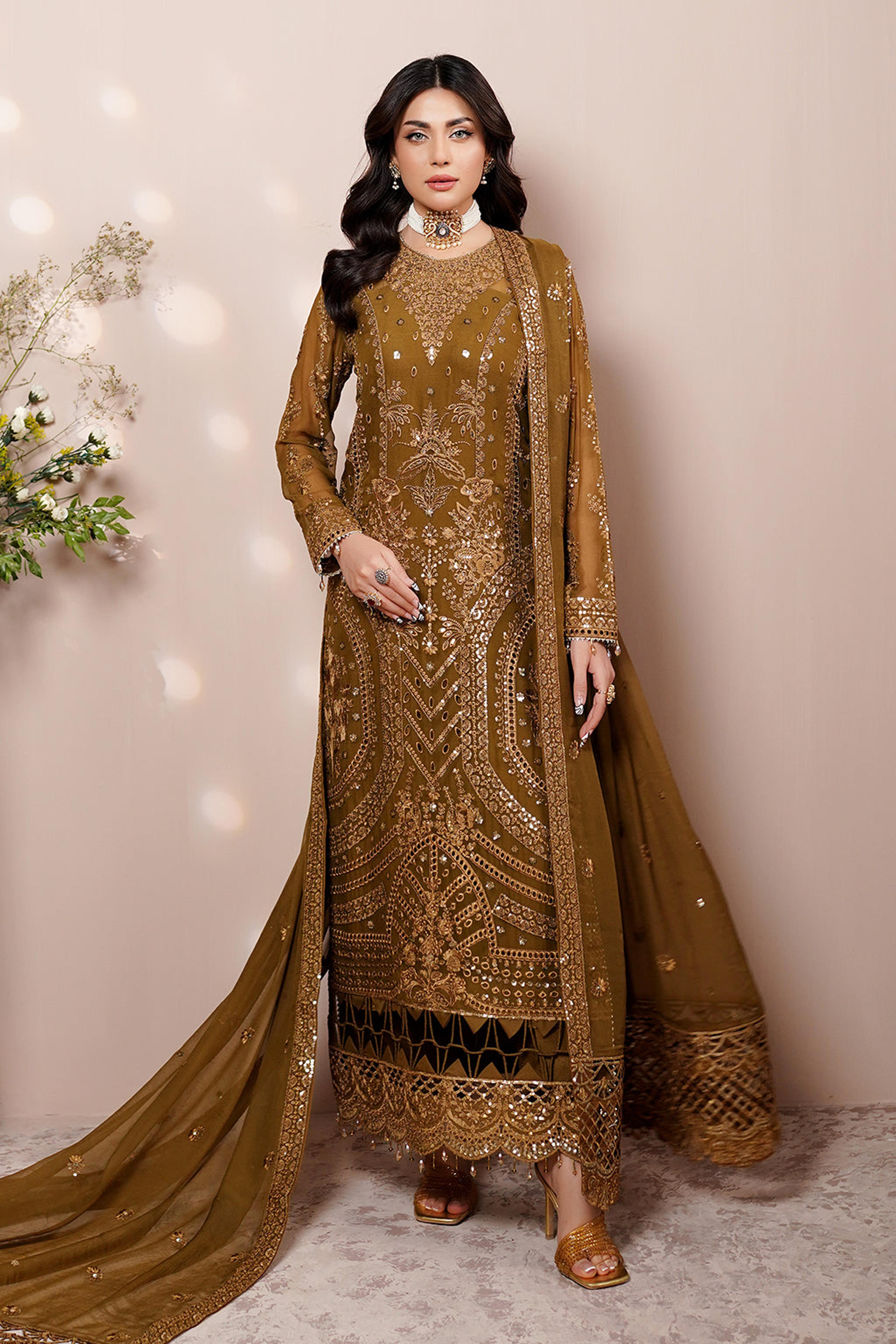 Embroidered Chiffon Suit & Jaal Dupatta - Thumbnail 1