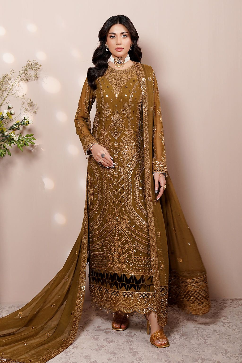 Embroidered Chiffon Suit & Jaal Dupatta - Image 1