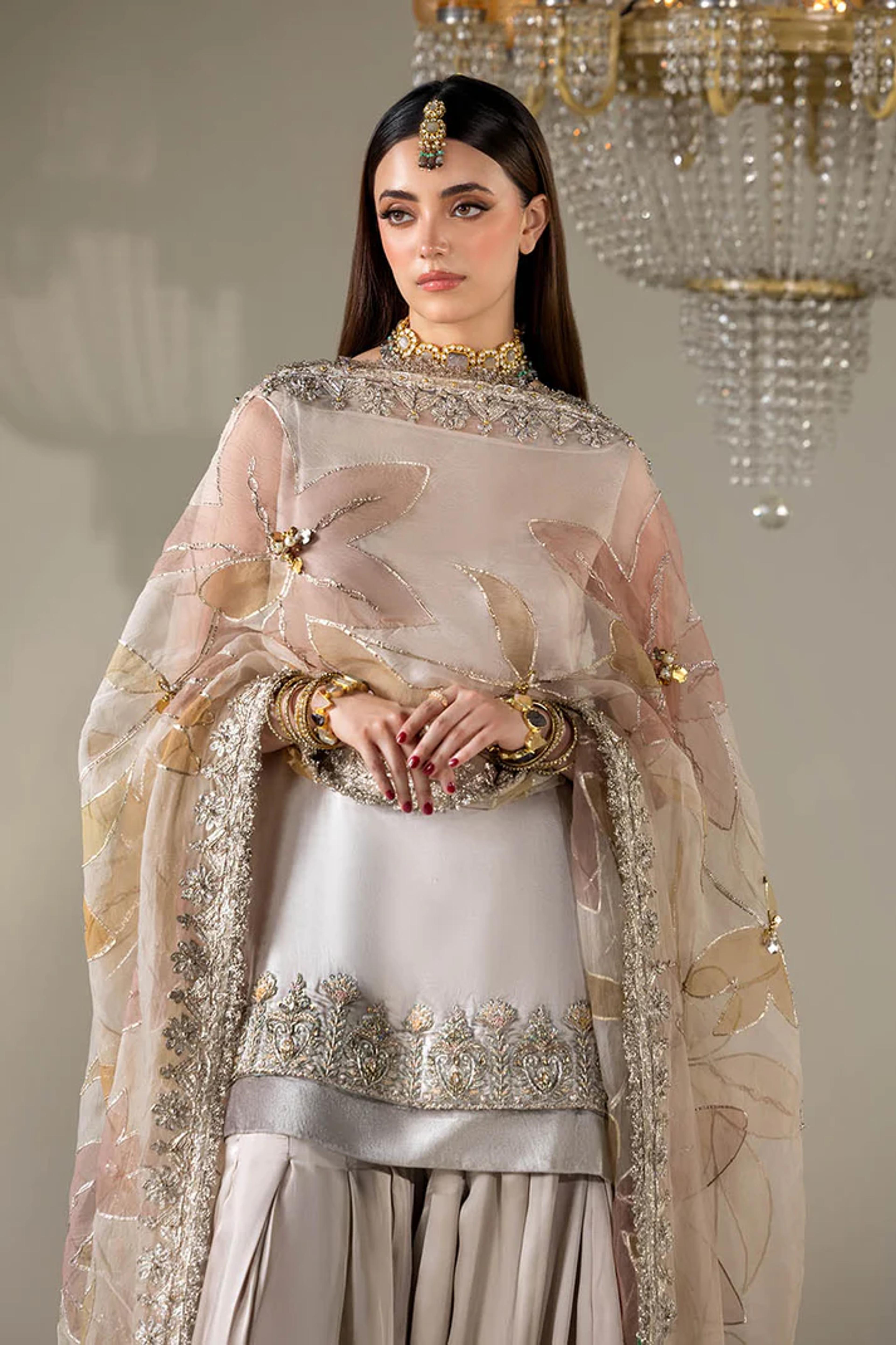 Silk Suit with Embellished Dupatta & Sharara - Thumbnail 1