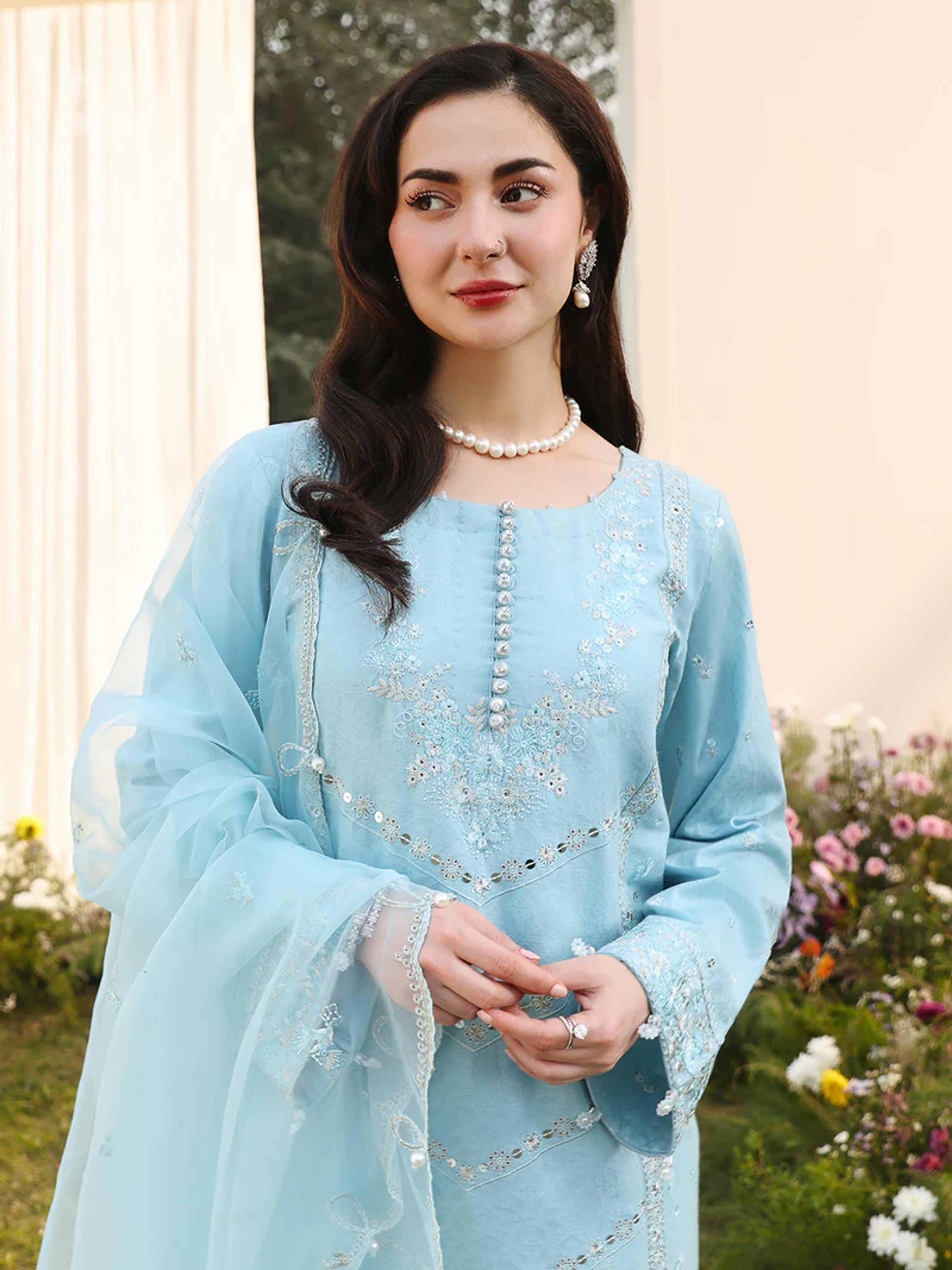 Chikankari Suit&Pearl Embellished Organza Dupatta - Thumbnail 2