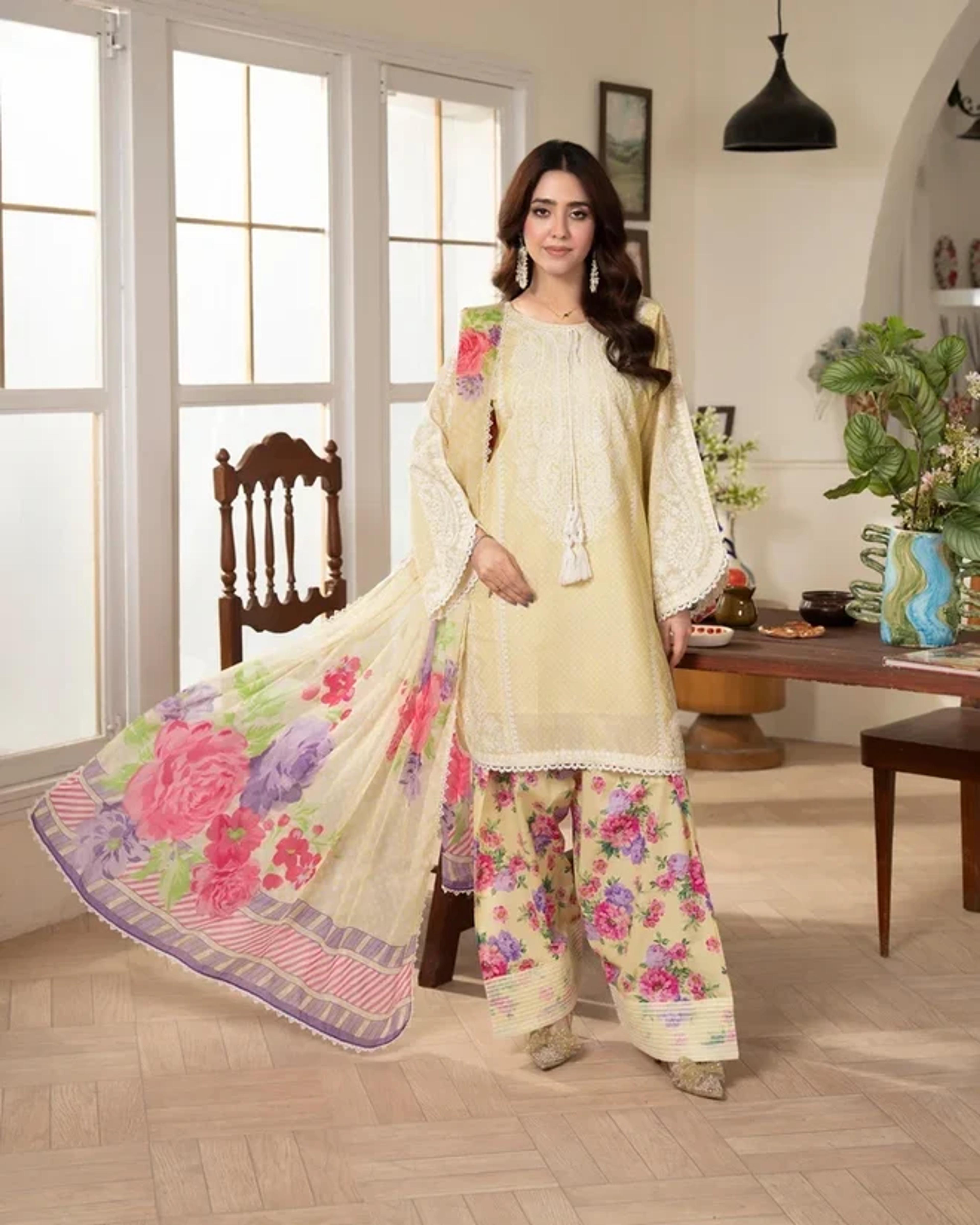 Lawn Suit with Farshi Shalwar