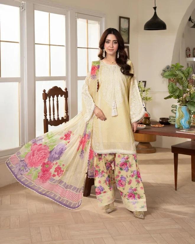 Lawn Suit with Farshi Shalwar - Image 1