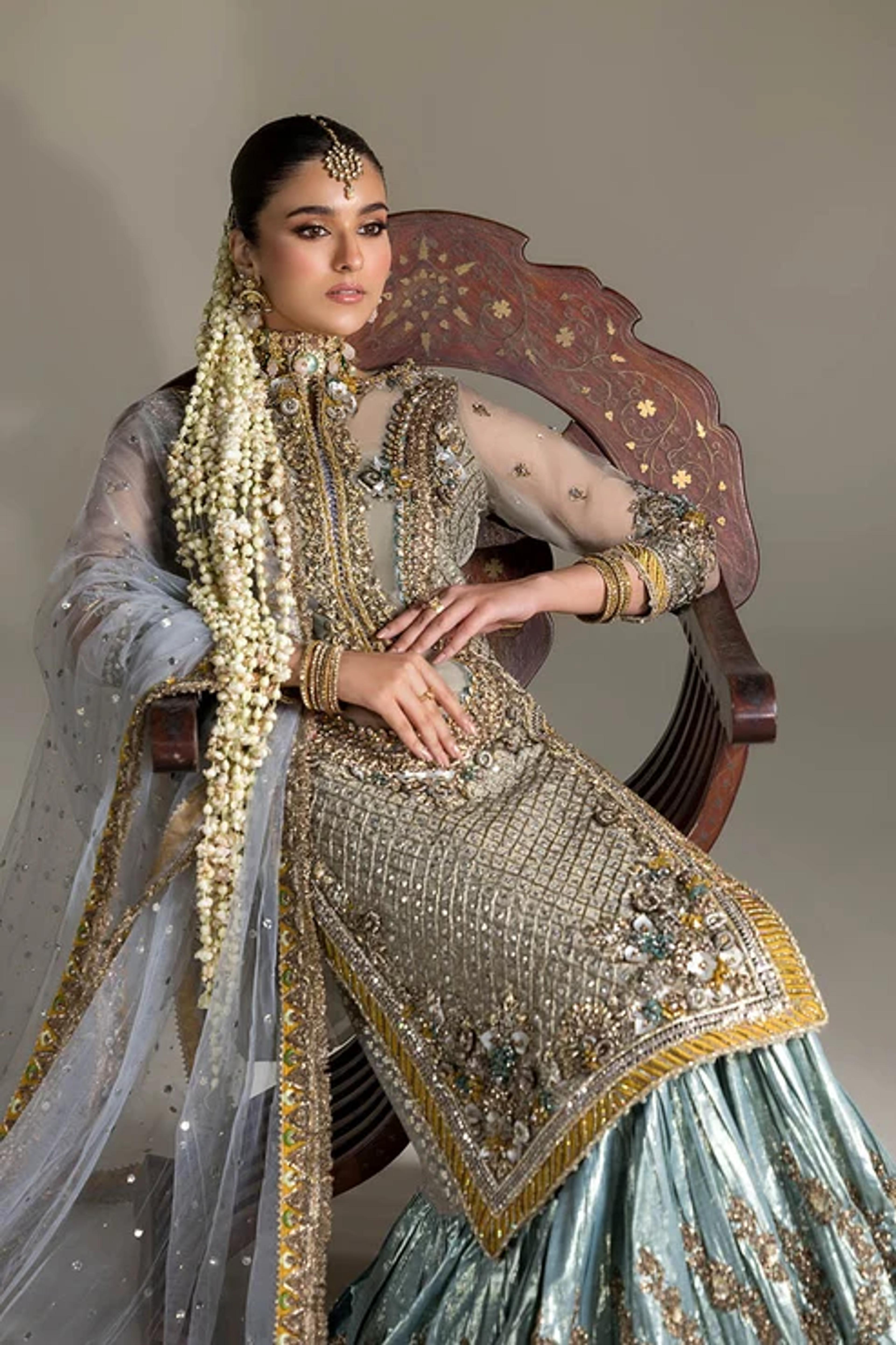 Banarsi Sharara Set with Mukesh Embroidery - Thumbnail 6