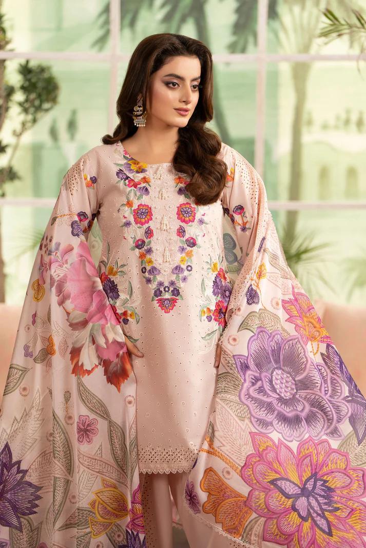 Embroidered Short Shirt & Tulip Shalwar with Chiffon Dupatta - Image 3