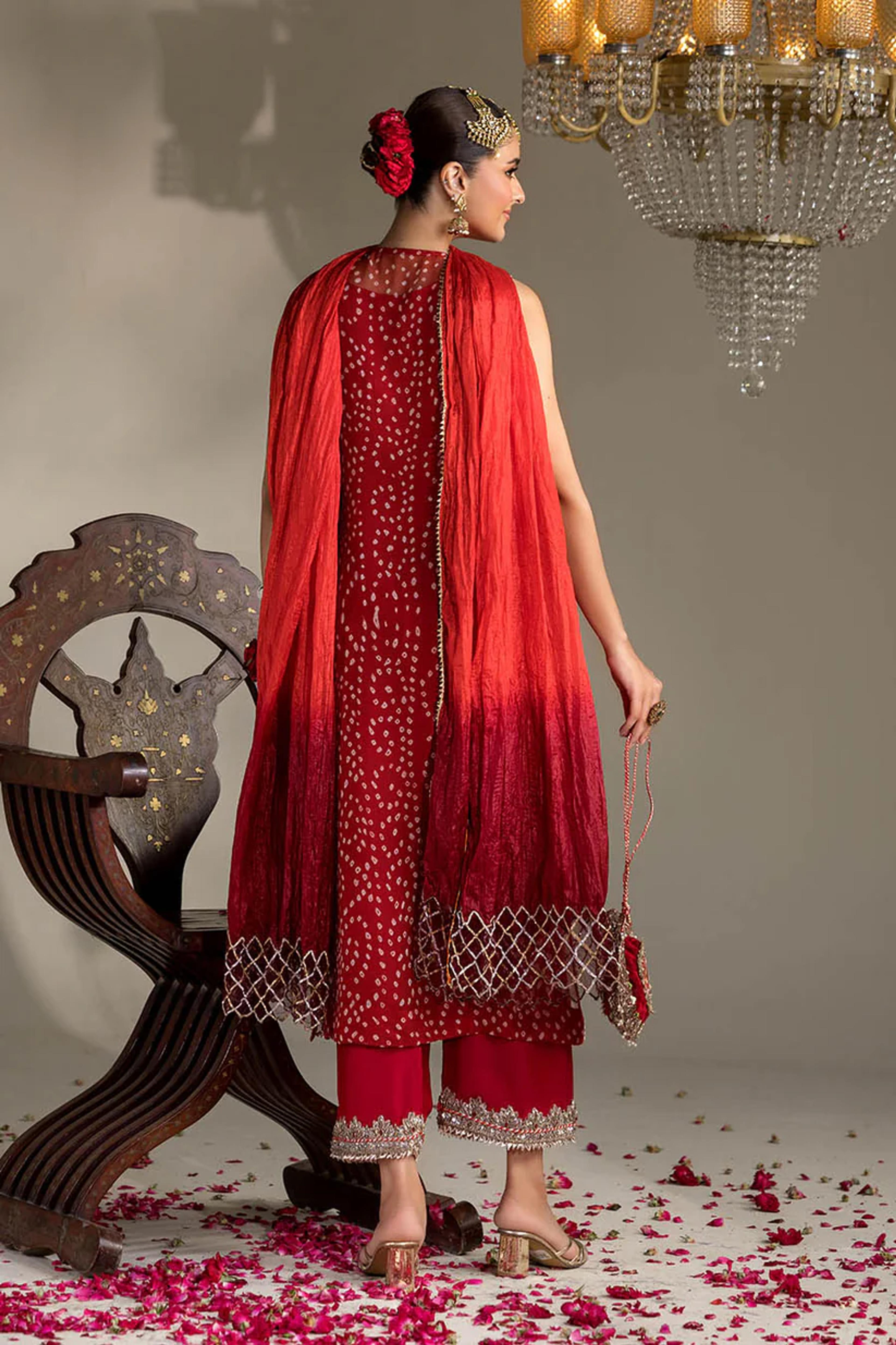 Chiffon & Silk Embroidered Suit - Thumbnail 9