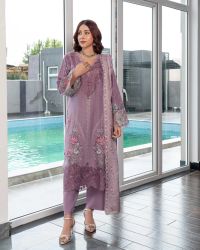 Embroidered Dhanak 3 Piece Suit - Thumbnail 1
