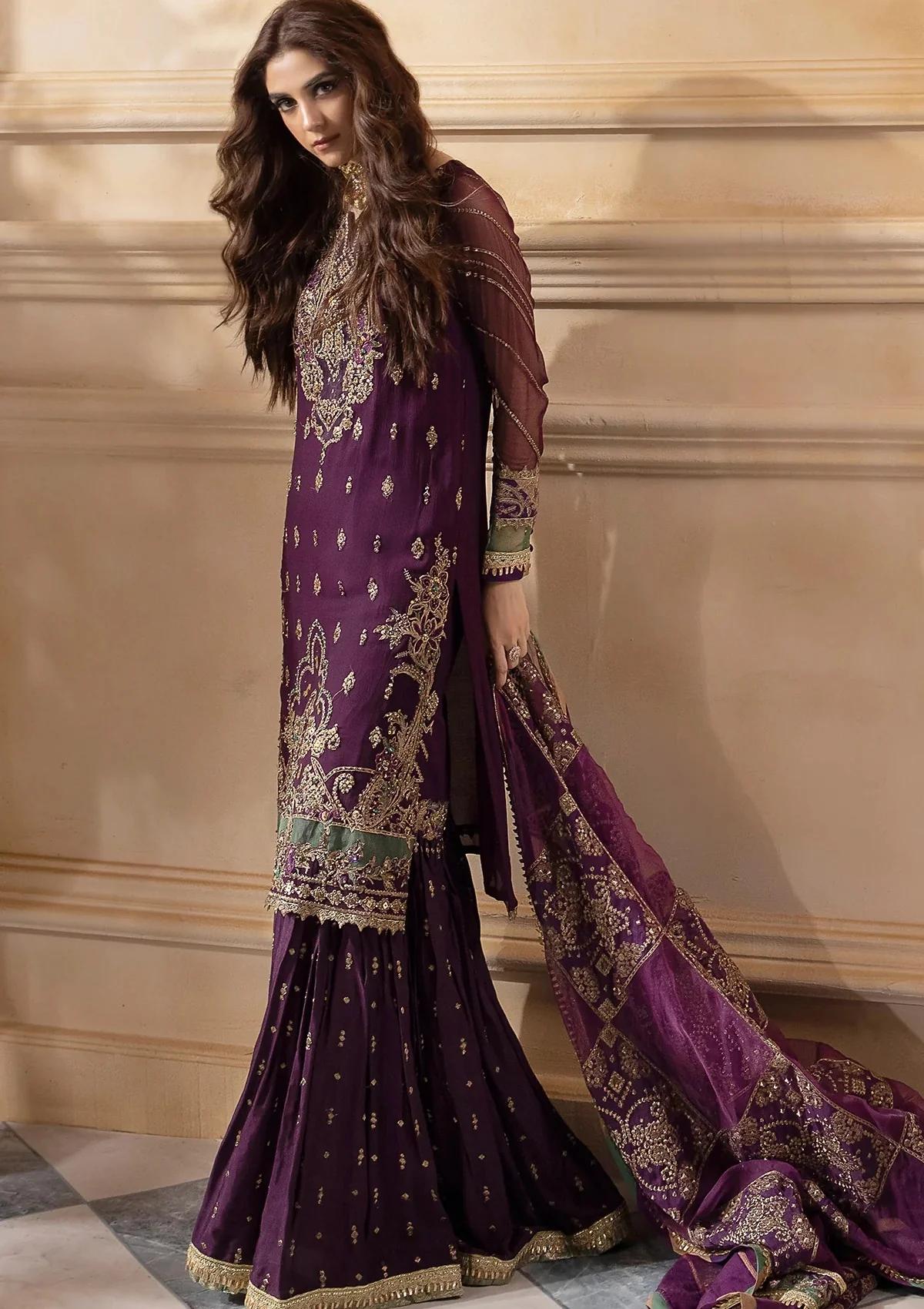Embroidered Plum Gharara Suit - Image 4