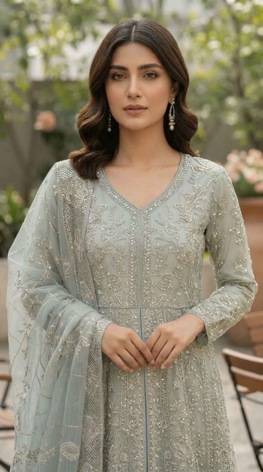 Pearl & Sequin Embroidered Festive Maxi - Image 3